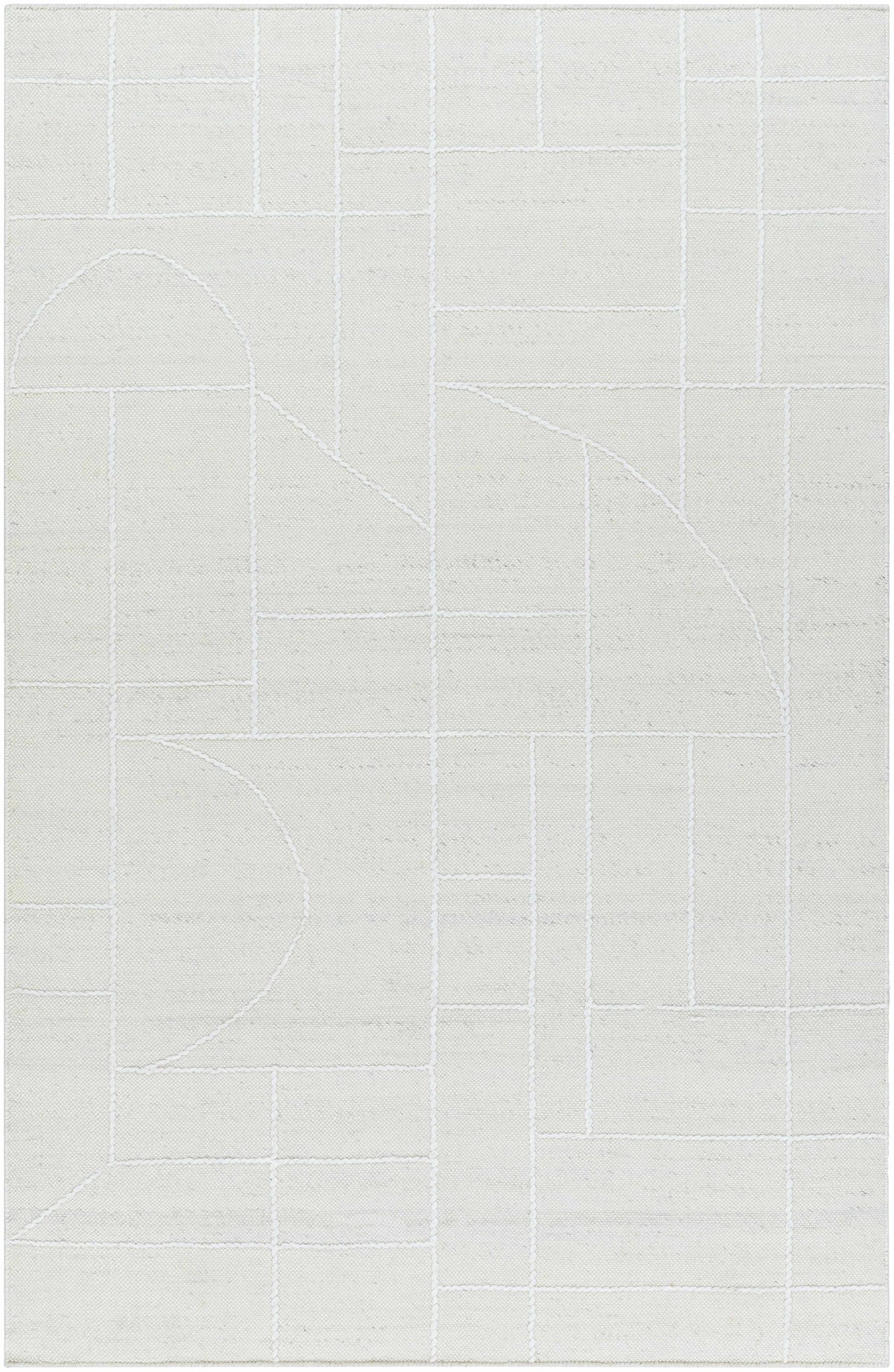 Ivory Hand Woven 100% Wool Modern Rectangle Handmade rug, Indoor use only, no fringe, non-washable.