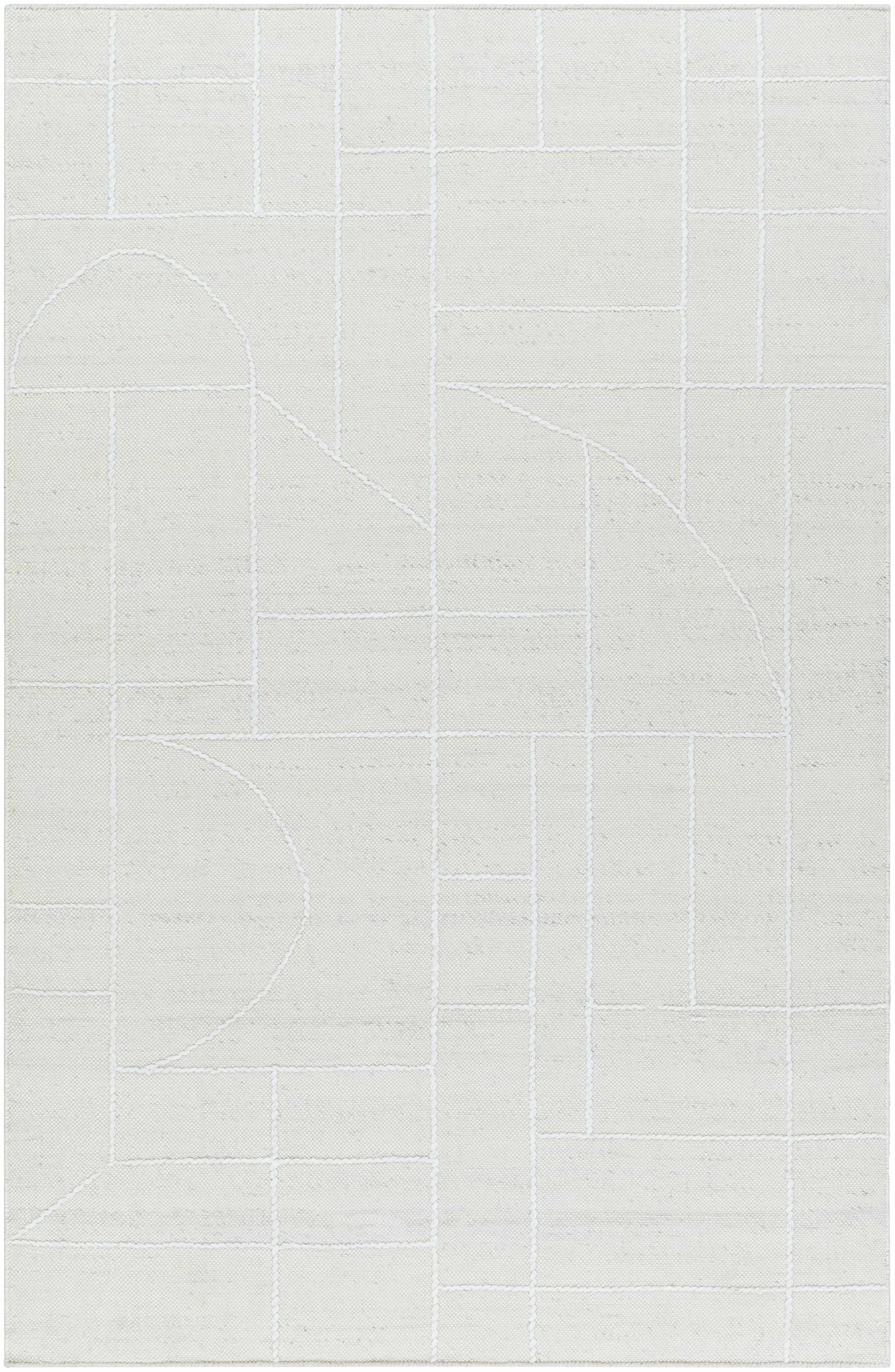 Ivory Hand Woven 100% Wool Modern Rectangle Handmade rug, Indoor use only, no fringe, non-washable.