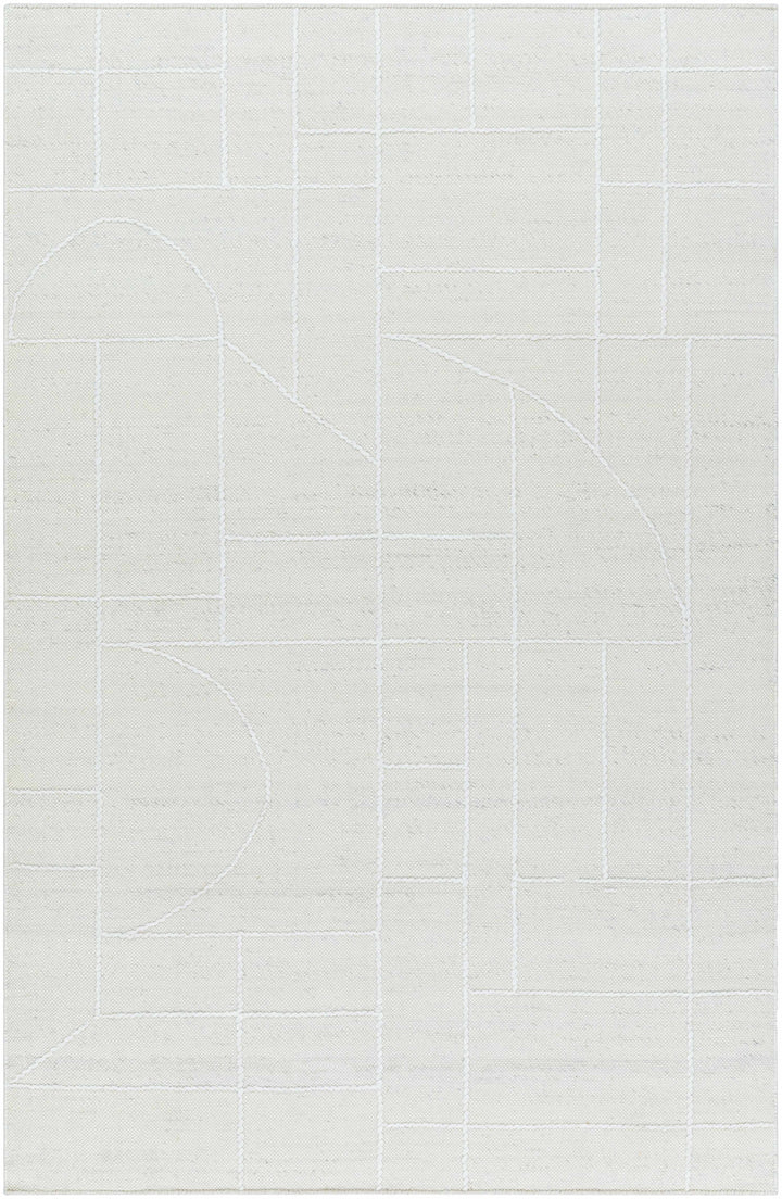 Ivory Hand Woven 100% Wool Modern Rectangle Handmade rug, Indoor use only, no fringe, non-washable.