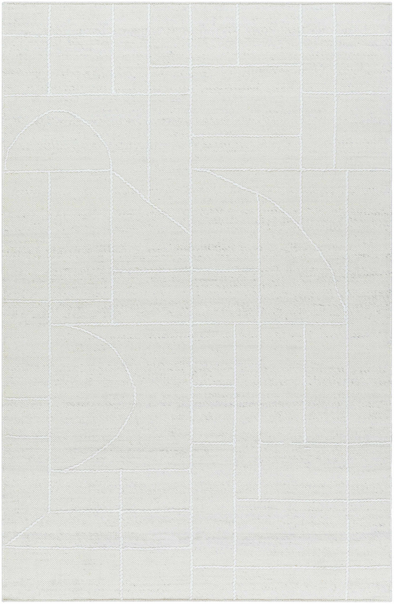 Ivory Hand Woven 100% Wool Modern Rectangle Handmade rug, Indoor use only, no fringe, non-washable.