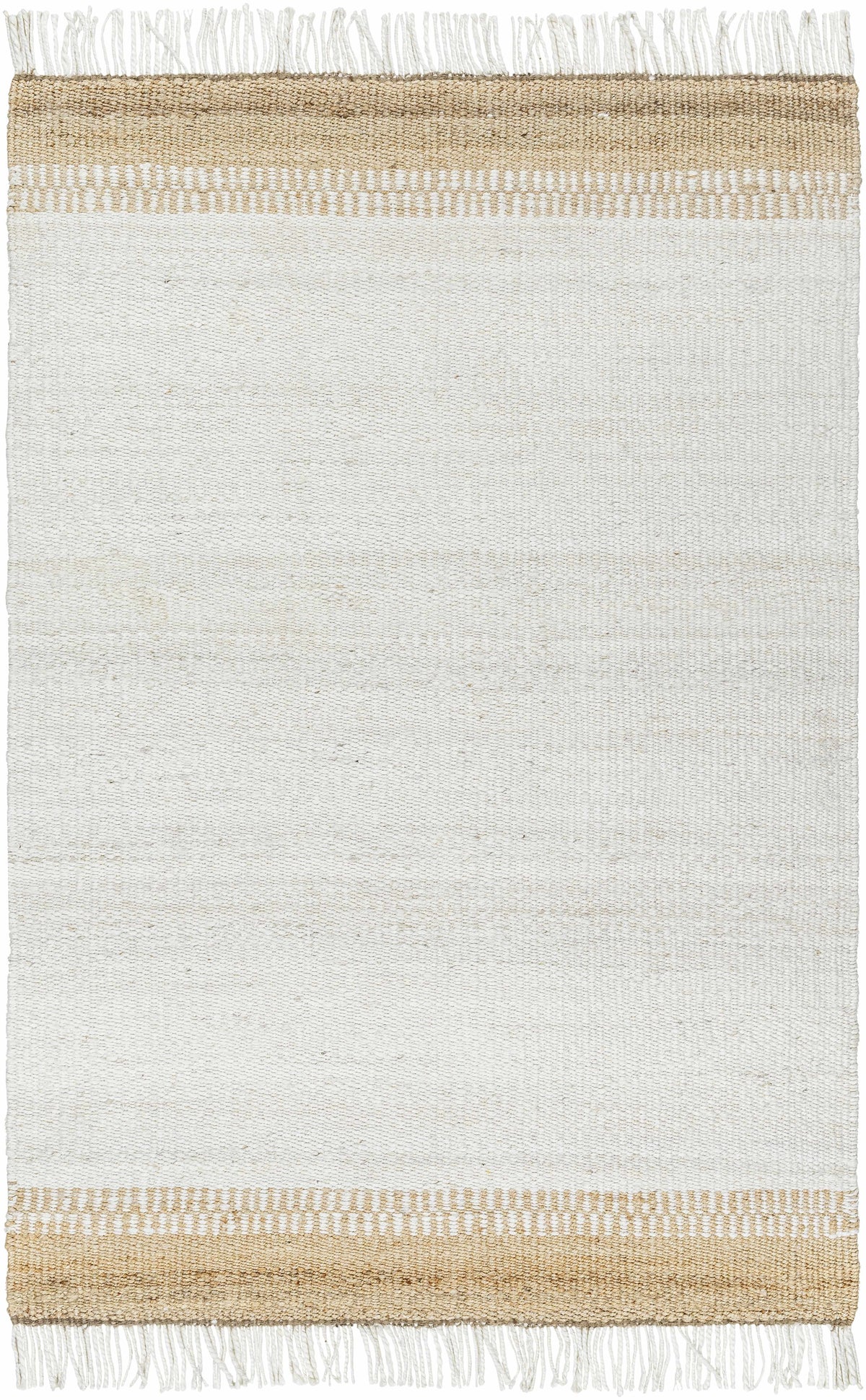 Ivory Hand Woven 100% Jute Cottage Rectangle Handmade rug, Indoor use only, has fringe, non-washable.
