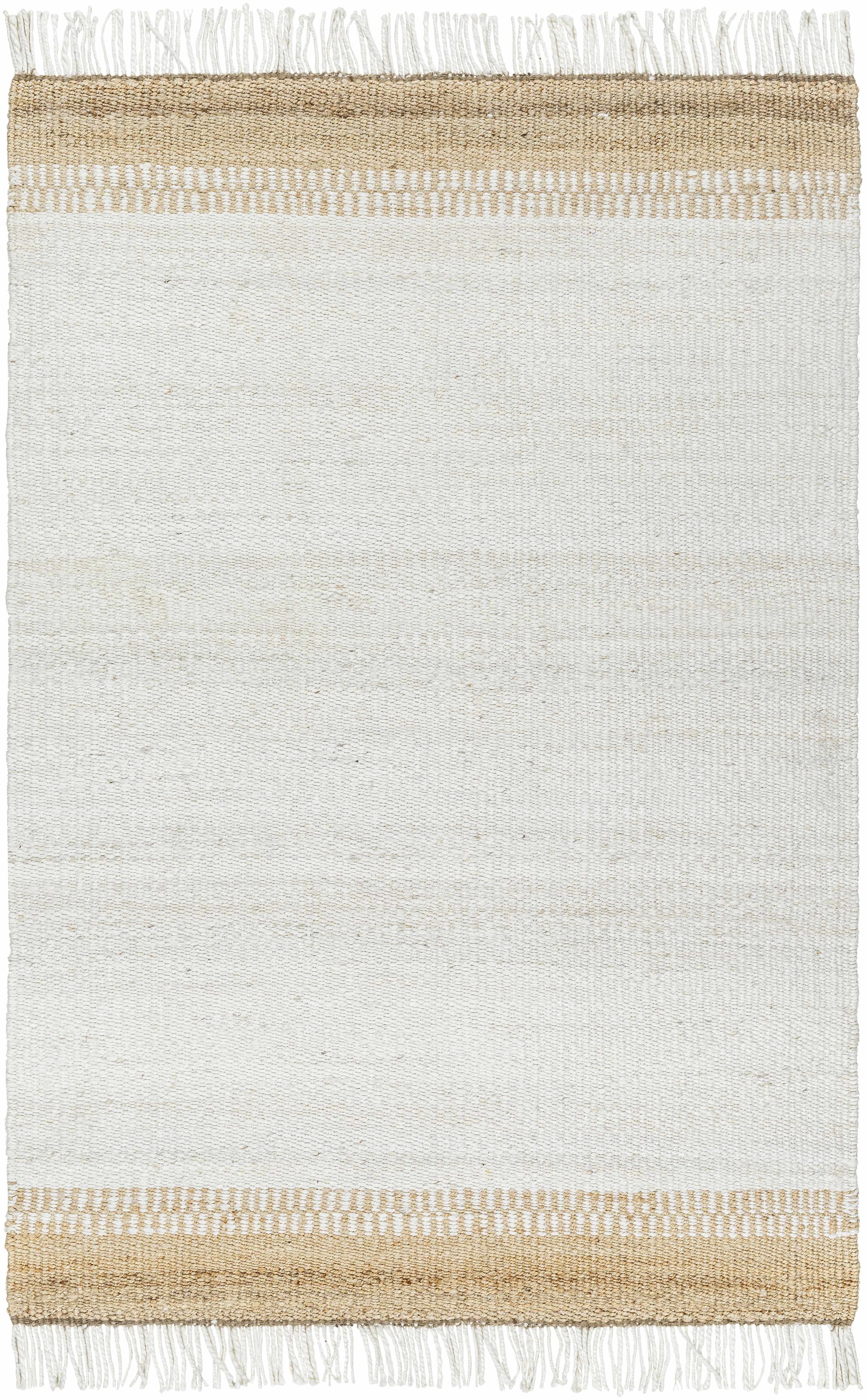 Ivory Hand Woven 100% Jute Cottage Rectangle Handmade rug, Indoor use only, has fringe, non-washable.