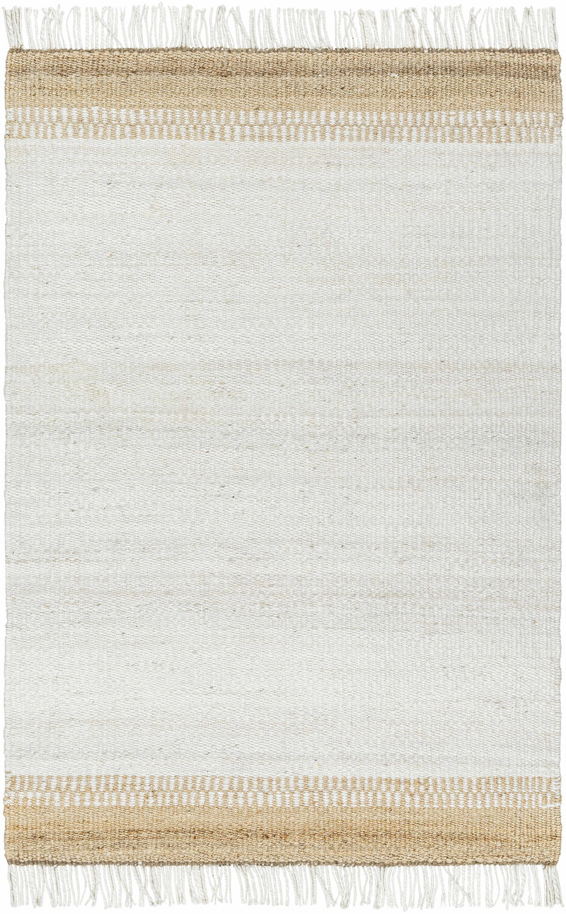 Ivory Hand Woven 100% Jute Cottage Rectangle Handmade rug, Indoor use only, has fringe, non-washable.