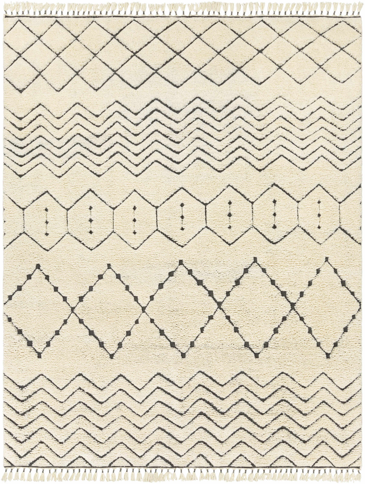 Cream Hand Knotted 100% NZ Wool Global Rectangle Handmade rug, Indoor use only, has fringe, non-washable.
