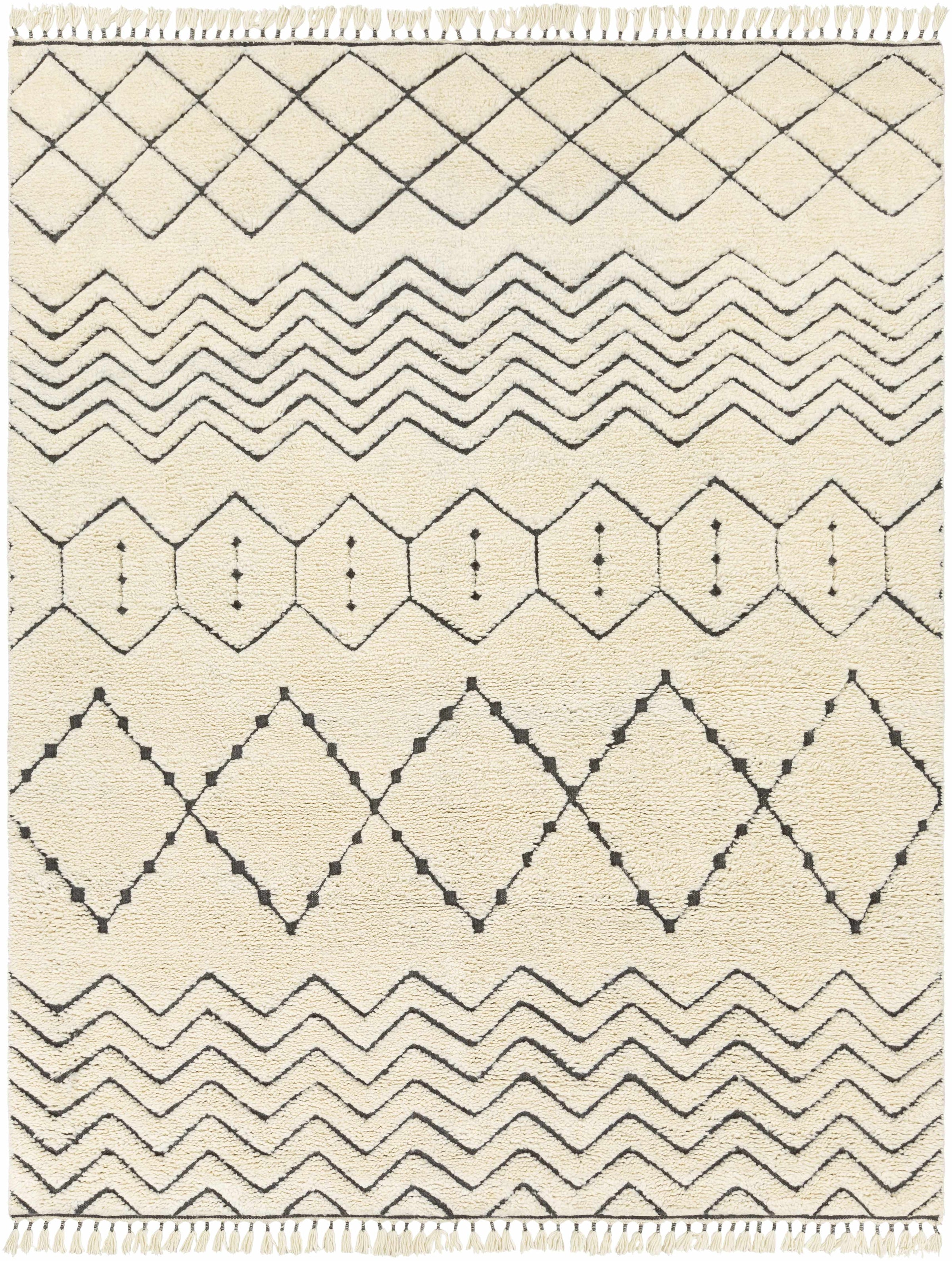 Cream Hand Knotted 100% NZ Wool Global Rectangle Handmade rug, Indoor use only, has fringe, non-washable.