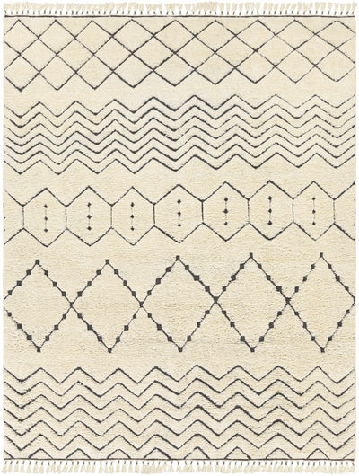 Cream Hand Knotted 100% NZ Wool Global Rectangle Handmade rug, Indoor use only, has fringe, non-washable.