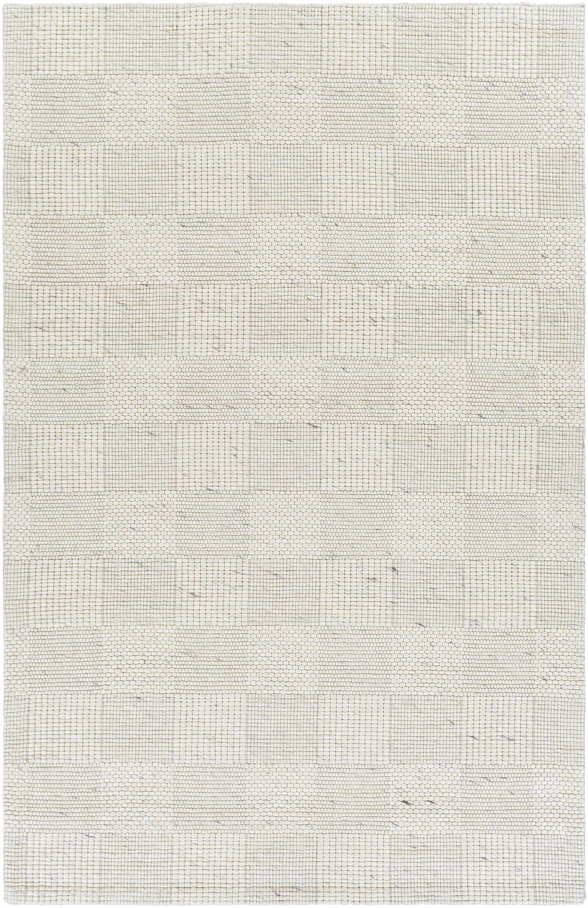 Ivory Hand Woven 100% Wool Modern Rectangle Handmade rug, Indoor use only, no fringe, non-washable.