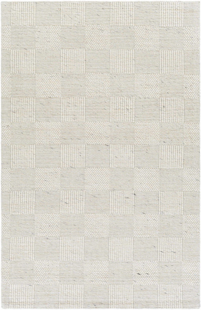 Ivory Hand Woven 100% Wool Modern Rectangle Handmade rug, Indoor use only, no fringe, non-washable.