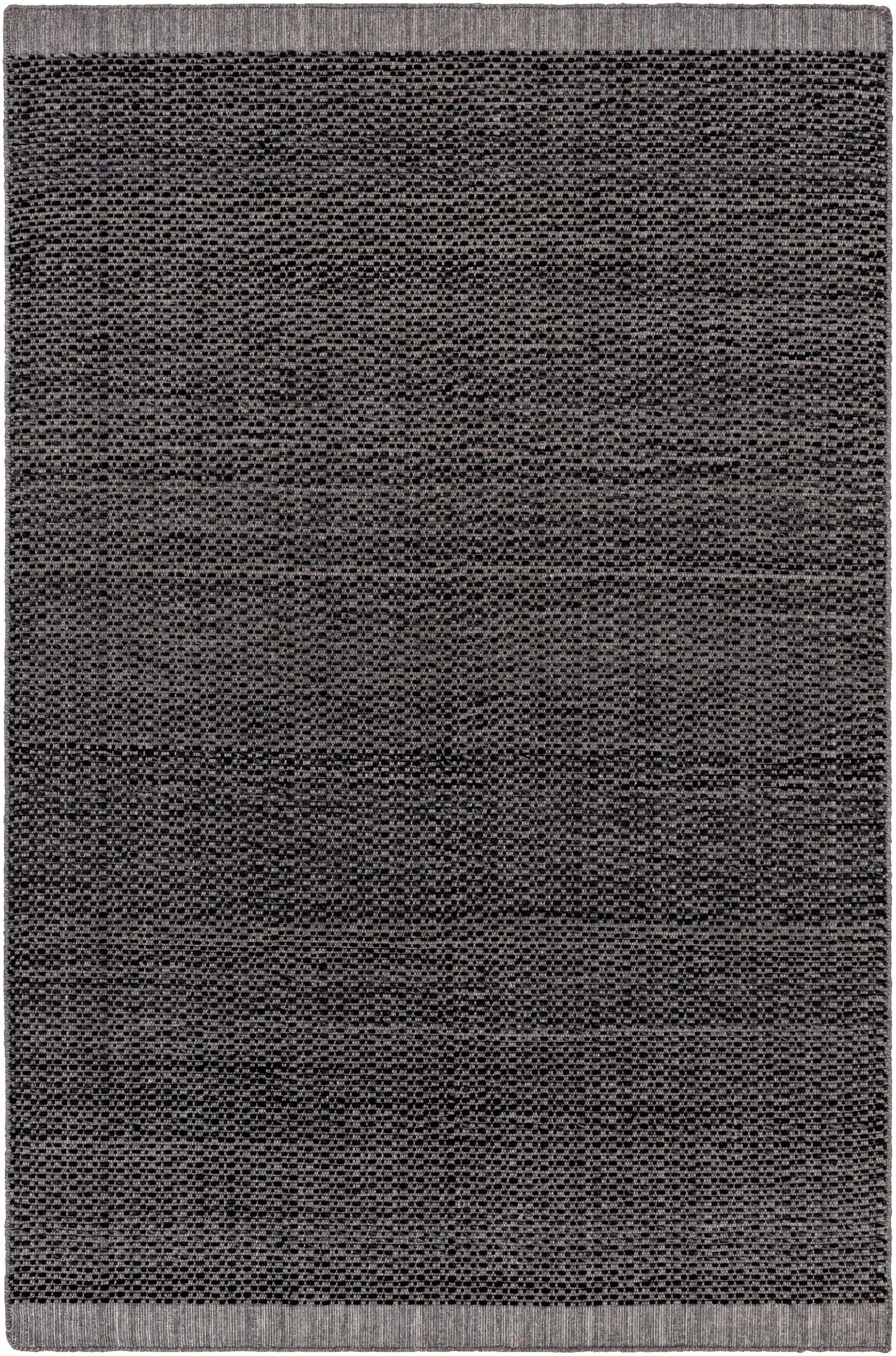 Black Hand Loomed 100% Recycled PET Yarn Cottage Rectangle Handmade rug, Indoor use only, no fringe, non-washable.