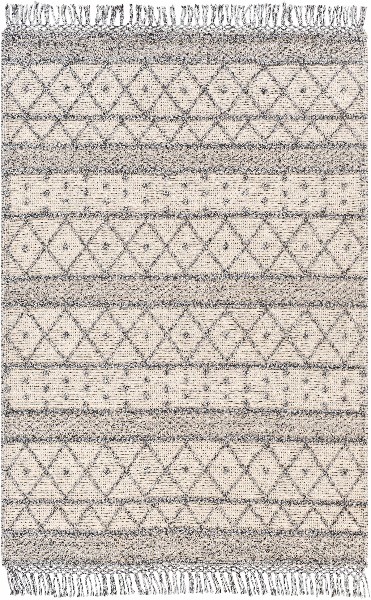 Slate Hand Woven 100% Recycled PET Yarn Global Rectangle Handmade rug, Indoor use only, has fringe, non-washable.