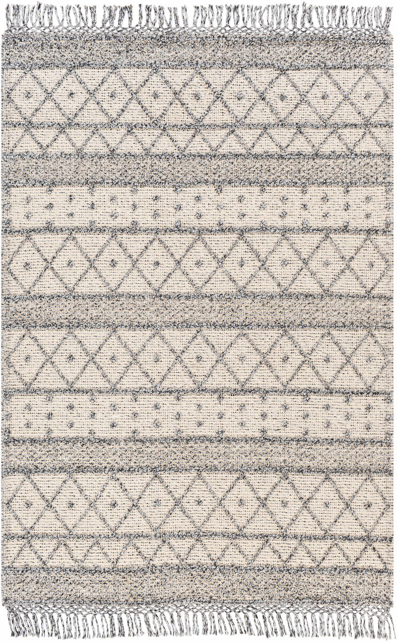 Slate Hand Woven 100% Recycled PET Yarn Global Rectangle Handmade rug, Indoor use only, has fringe, non-washable.