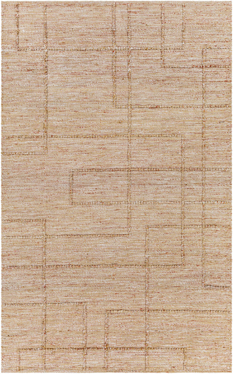 Tan Hand Woven 60% Jute, 40% Polyester Modern Rectangle Handmade rug, Indoor use only, no fringe, non-washable.