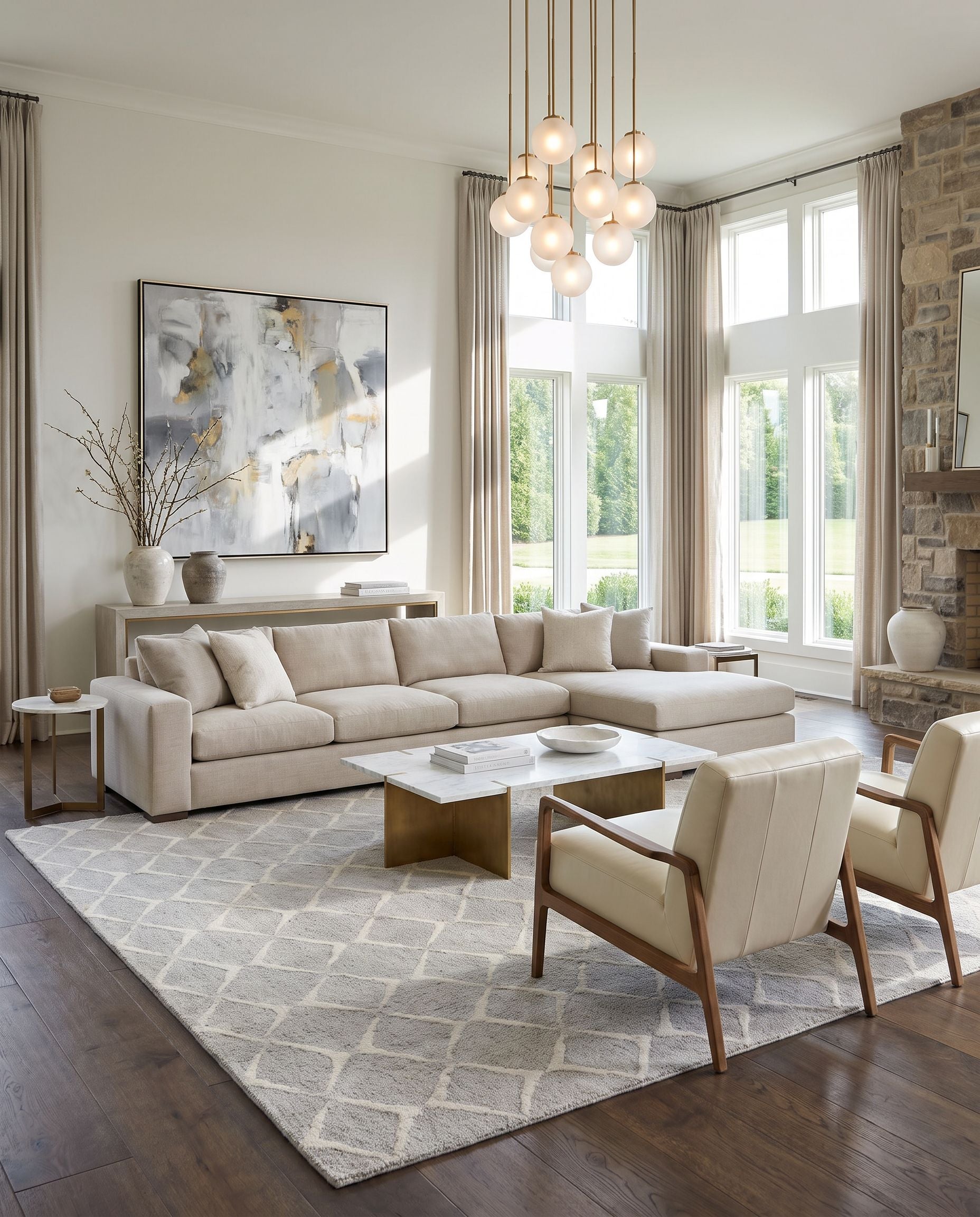Zara ZAR-2304 Hand Knotted Rug styled in an elegant designer living room — hand knotted global area rug in gray, light gray and charcoal tones