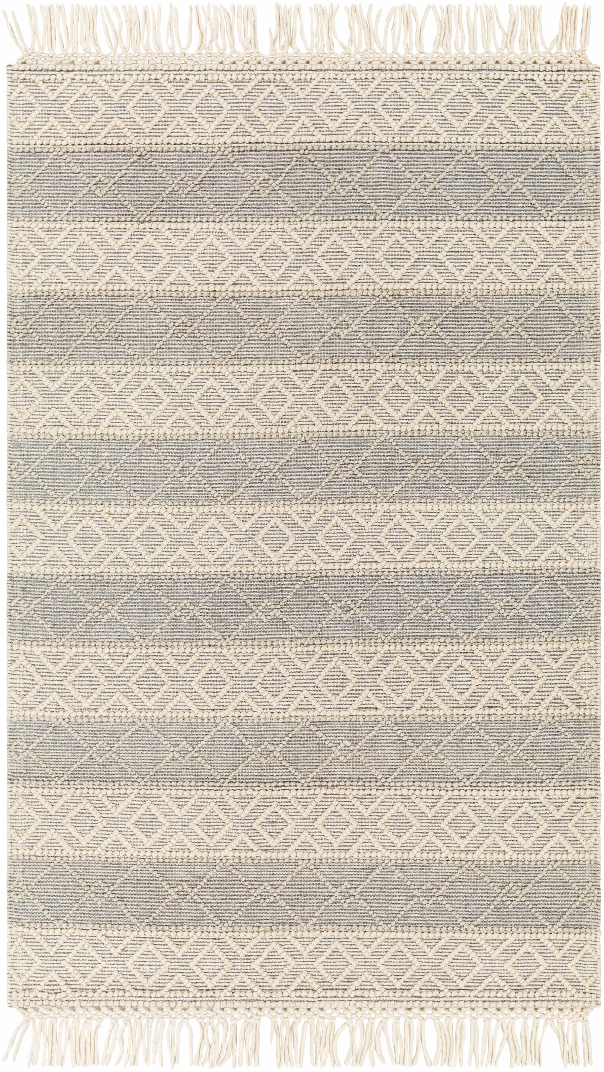 Ivory Hand Woven 60% Wool, 40% Polyester Cottage Rectangle Handmade rug, Indoor use only, has fringe, non-washable. round, runner also available