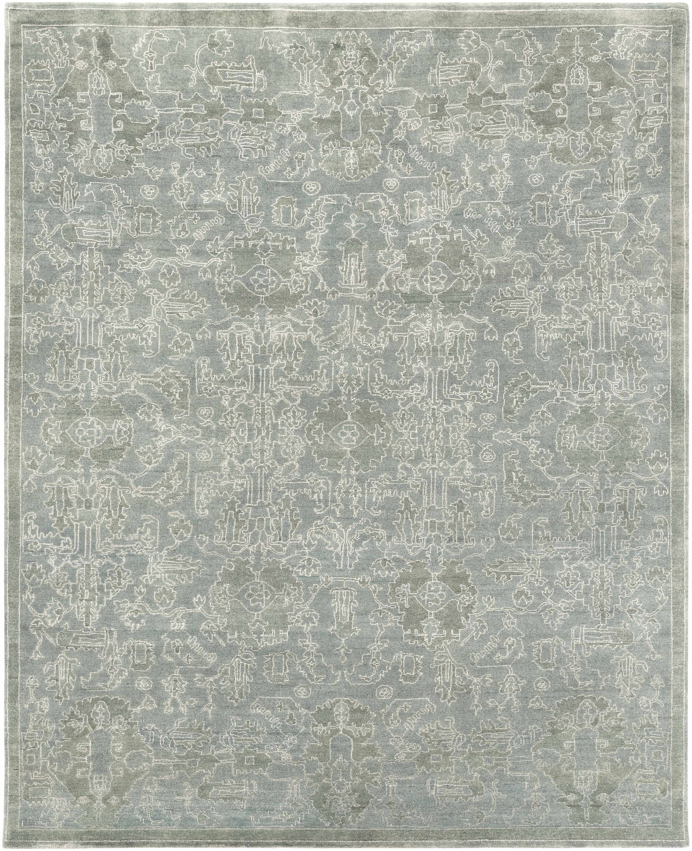 Sage Hand Knotted 80% Wool, 20% Viscose Traditional Rectangle Handmade rug, Indoor use only, no fringe, non-washable.