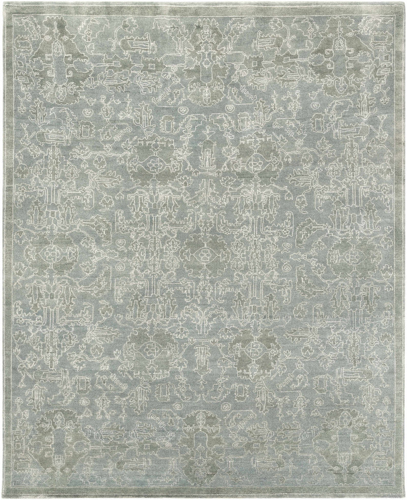 Sage Hand Knotted 80% Wool, 20% Viscose Traditional Rectangle Handmade rug, Indoor use only, no fringe, non-washable.