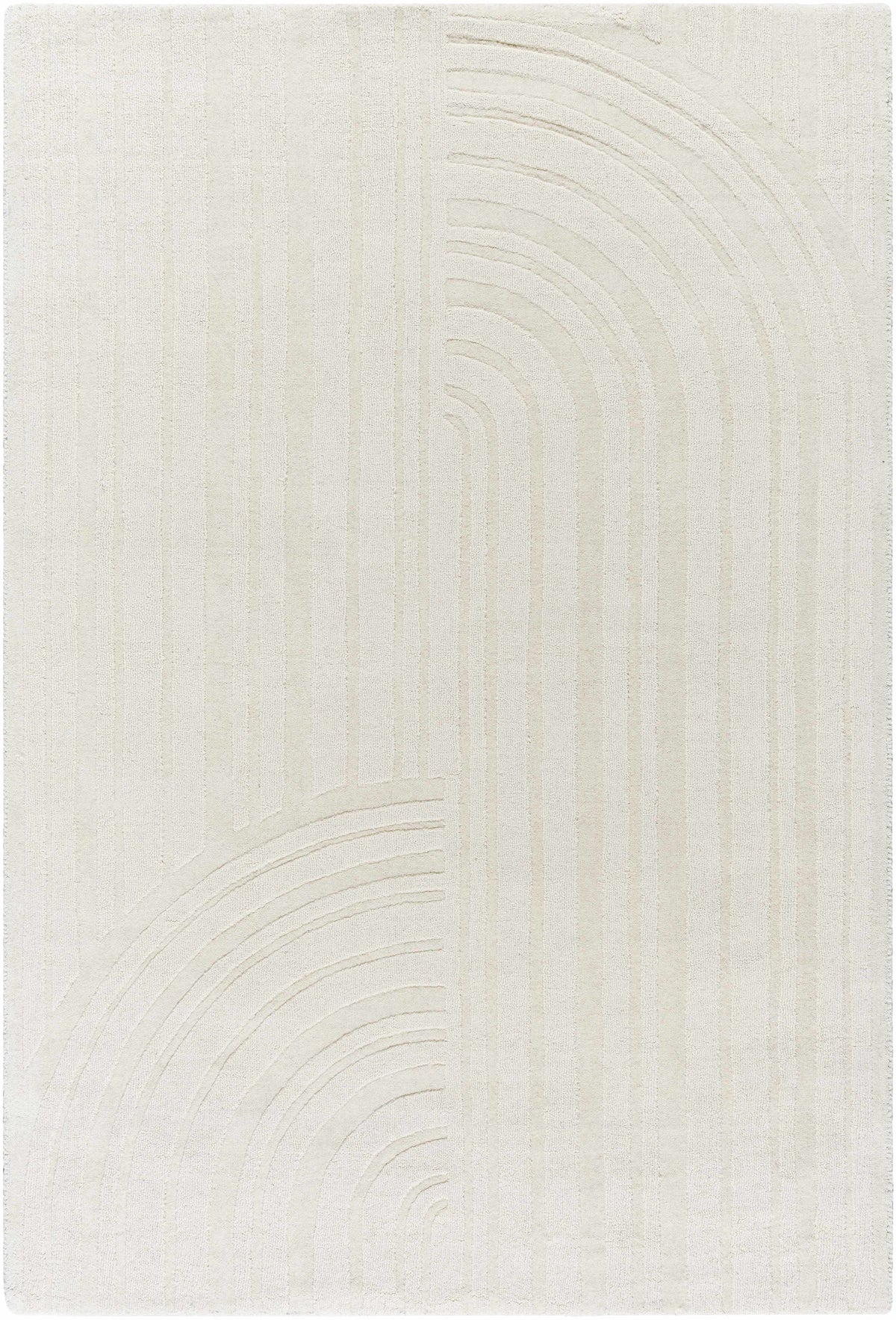 Ivory Hand Loomed 100% Wool Modern Rectangle Handmade rug, Indoor use only, no fringe, non-washable.