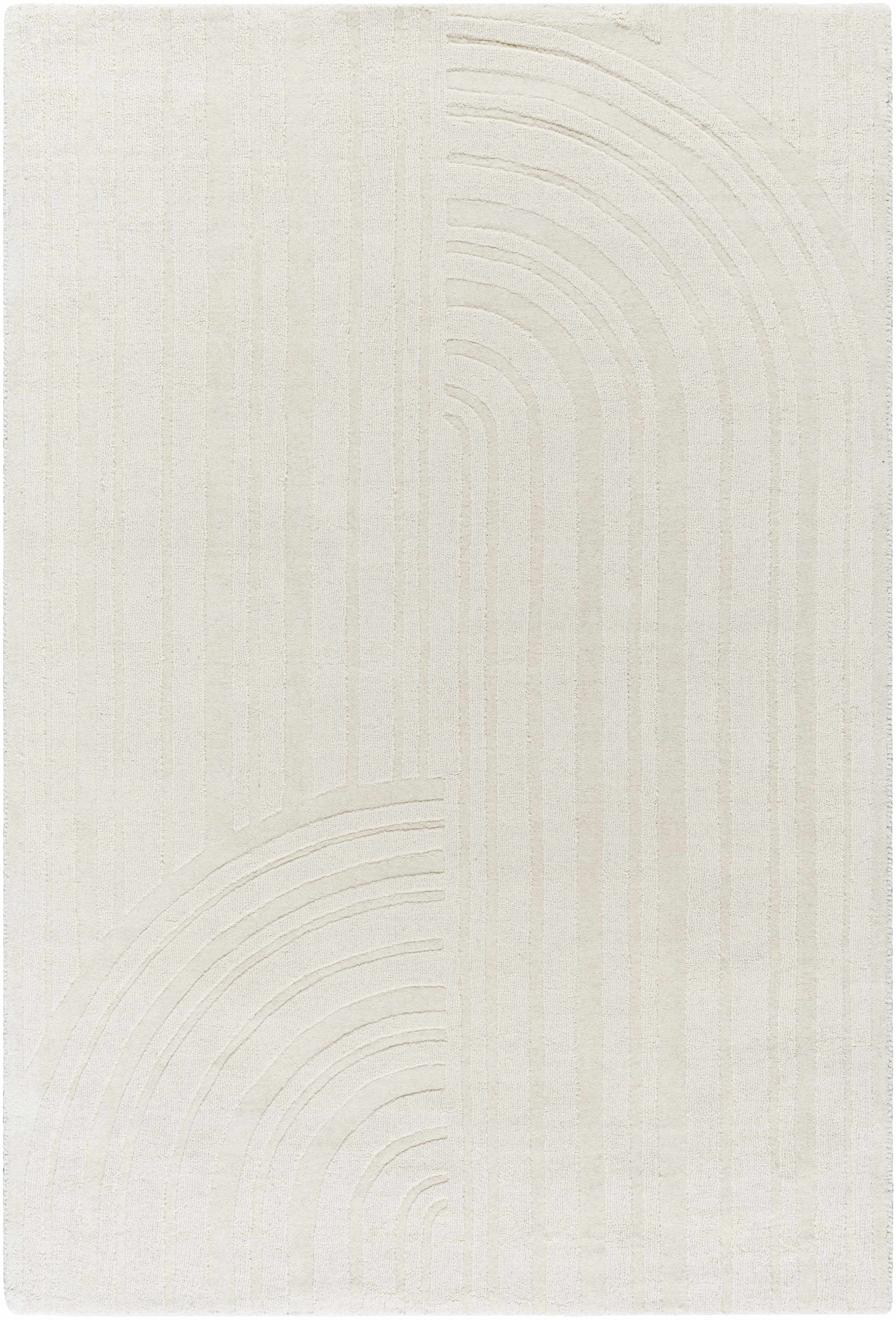 Ivory Hand Loomed 100% Wool Modern Rectangle Handmade rug, Indoor use only, no fringe, non-washable.