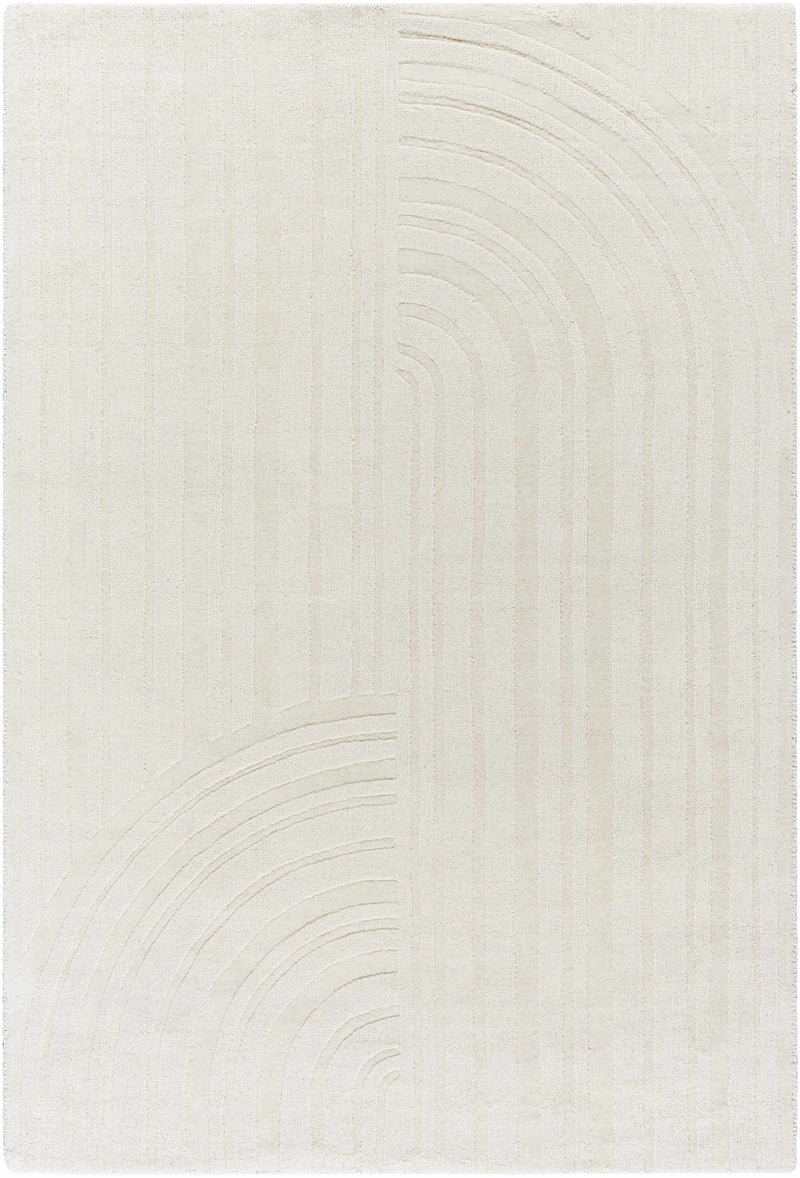 Ivory Hand Loomed 100% Wool Modern Rectangle Handmade rug, Indoor use only, no fringe, non-washable.