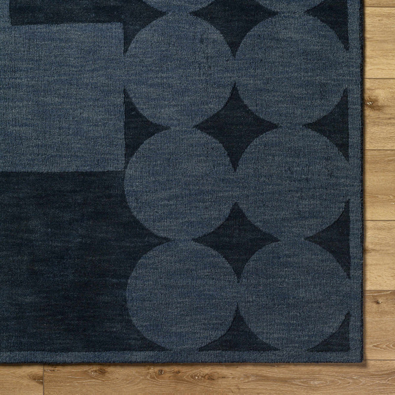 Navy Hand Loomed 100% Wool Modern Rectangle Handmade rug, Indoor use only, no fringe, non-washable.