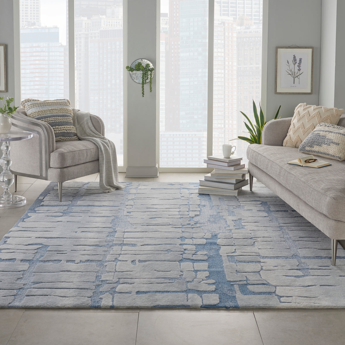 Symmetry SMM04 Blue Grey Tufted Rug