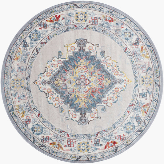Ankara AKR-2300 8ft Round Machine Woven Area Rug