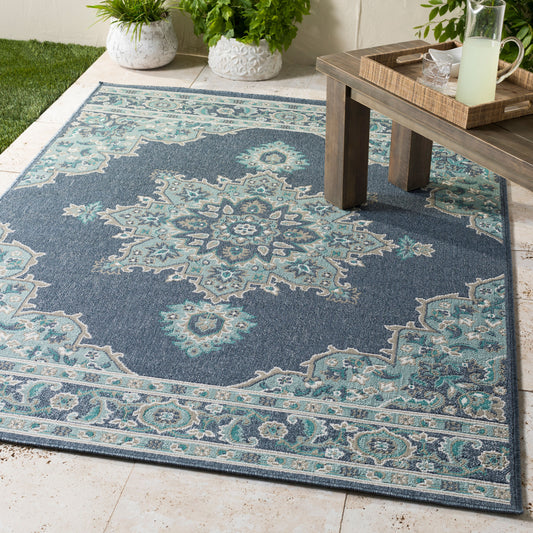 Alfombra decorativa tejida a máquina Alfresco ALF-9670 de 90 x 150 cm para interiores y exteriores