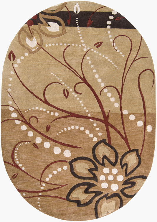 Alfombra ovalada de lana hecha a mano Athena ATH-5006 de 1,83 m x 2,74 m