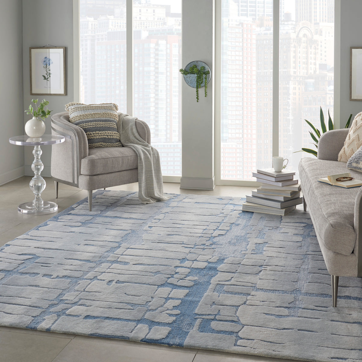 Symmetry SMM04 Blue Grey Tufted Rug