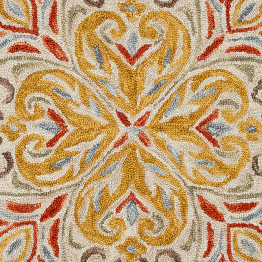 Alfombra decorativa de lana Bonifate BFT-1023, redonda, de 90 cm, hecha a mano