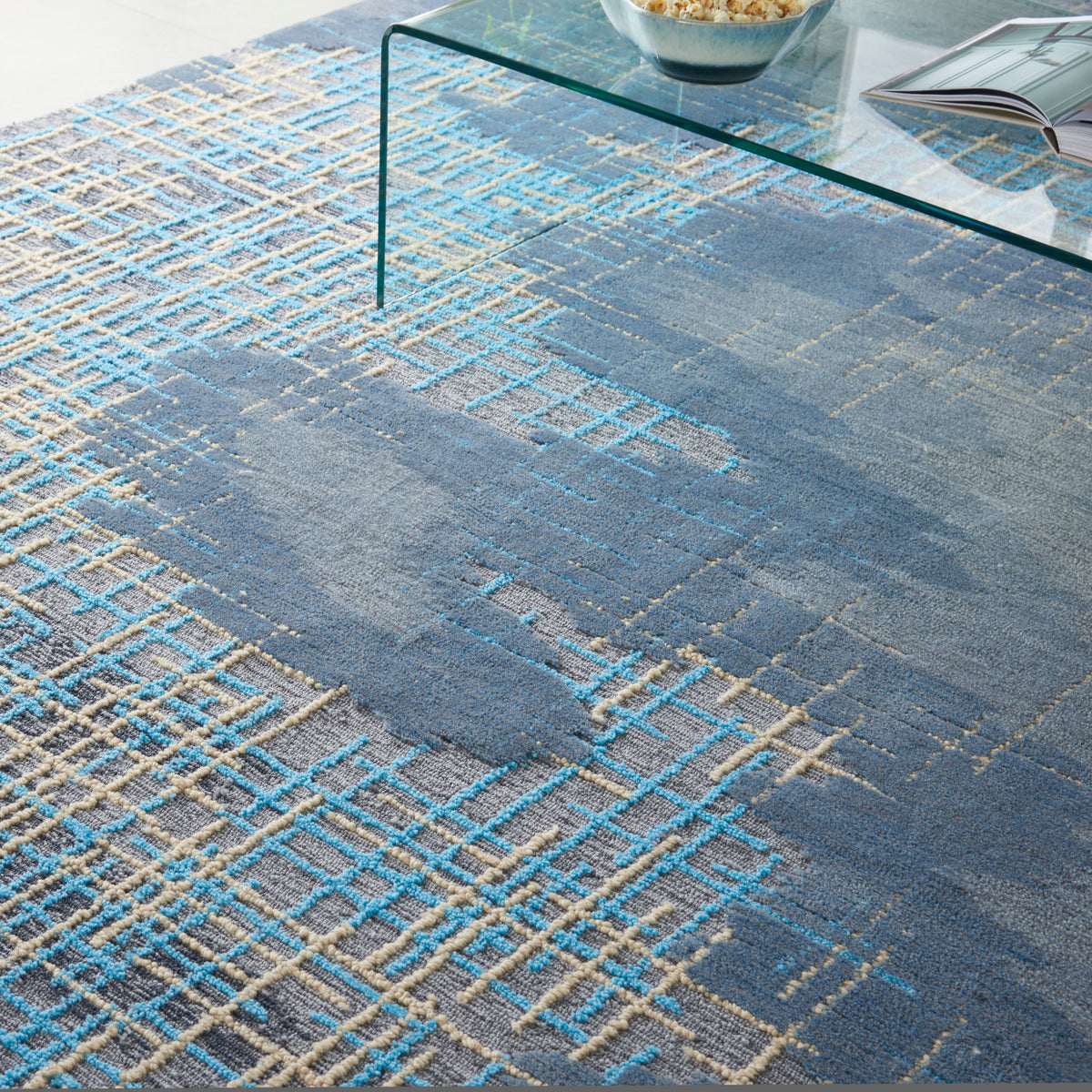 Symmetry SMM08 Blue Beige Tufted Rug