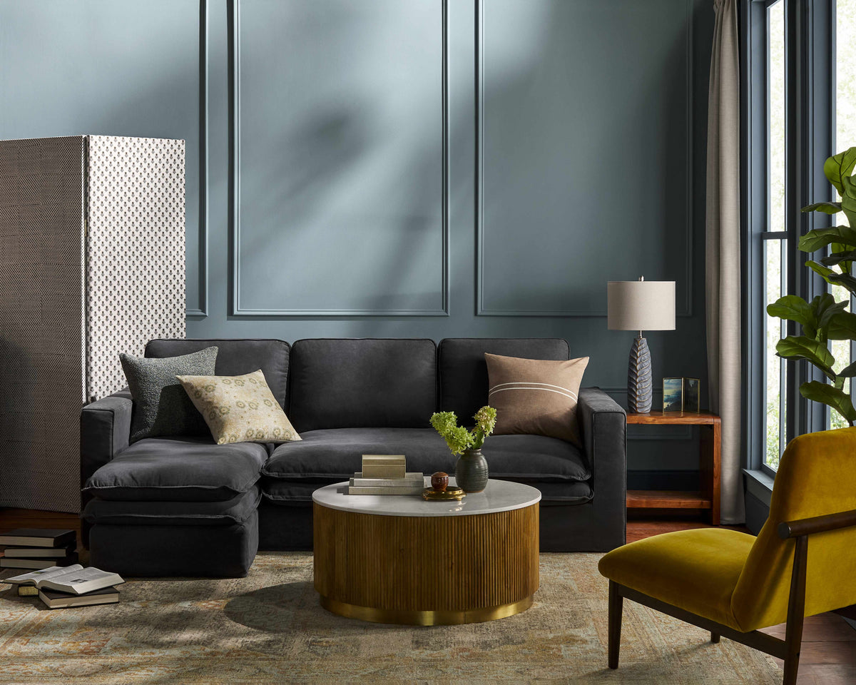 Accent and Lounge Chairs : MSK-003,Furniture : NMS-001,JOE-002,Pillows : RHI-002,SNV-002,CUD-002,Rugs : CPP-5036,Sofas : DVI-001,Table Lamps : ONN-001