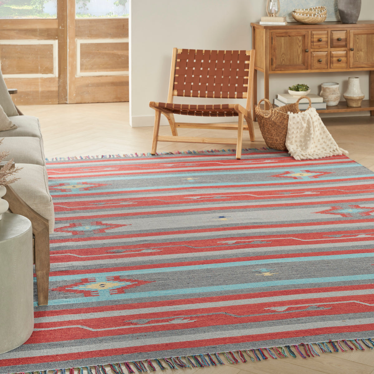 Baja BAJ01 Grey Red Woven Rug