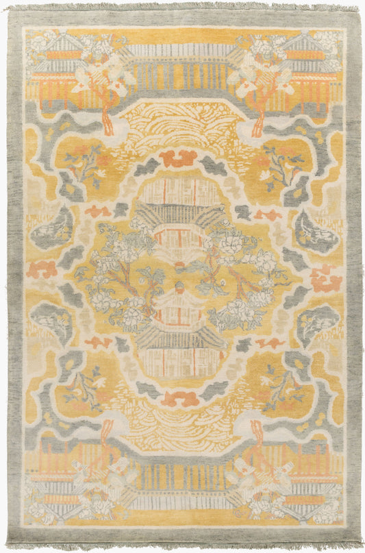 Alfombra de lana hecha a mano Geisha GES-1000 de 1,52 m x 2,44 m