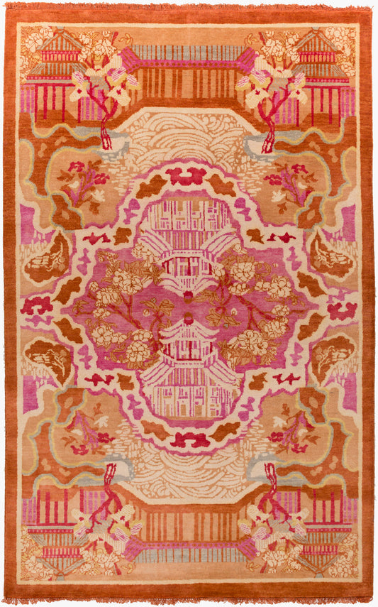 Alfombra de lana hecha a mano Geisha GES-1004 de 1,52 m x 2,44 m