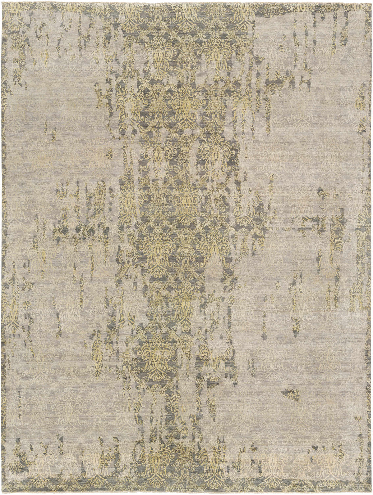Gray Hand Knotted 70% Wool, 30% Silk Traditional Rectangle Handmade rug, Indoor use only, no fringe, non-washable.