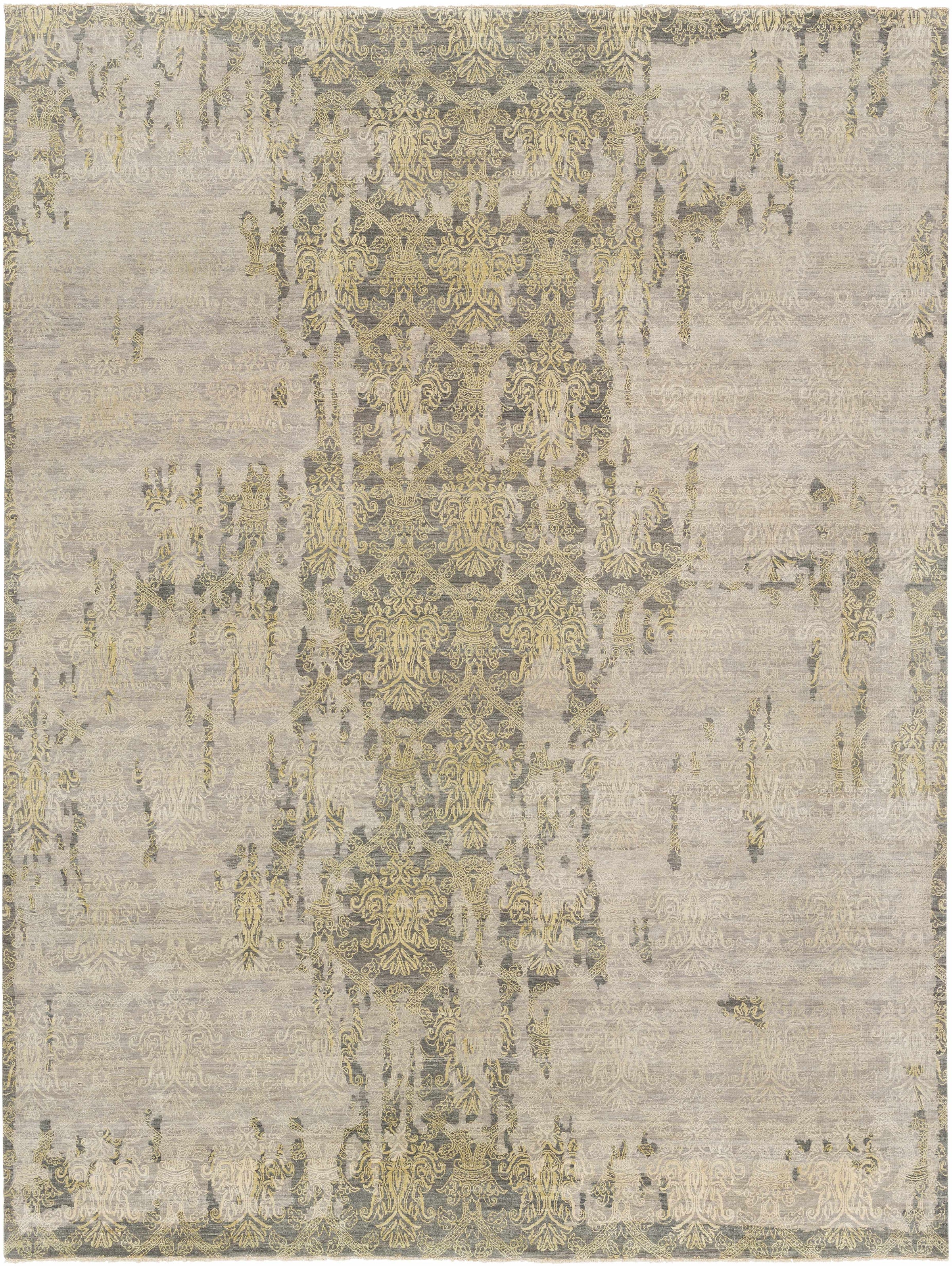 Gray Hand Knotted 70% Wool, 30% Silk Traditional Rectangle Handmade rug, Indoor use only, no fringe, non-washable.