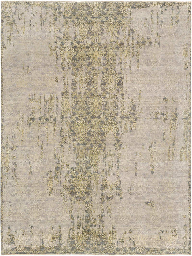 Gray Hand Knotted 70% Wool, 30% Silk Traditional Rectangle Handmade rug, Indoor use only, no fringe, non-washable.