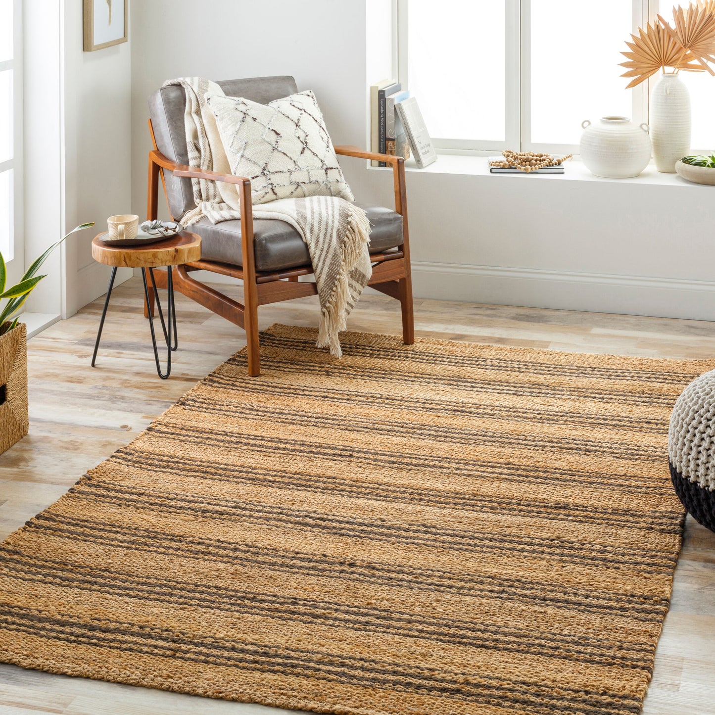 Alfombra redonda de yute Kerala KER-2303 de 1,8 m, hecha a mano
