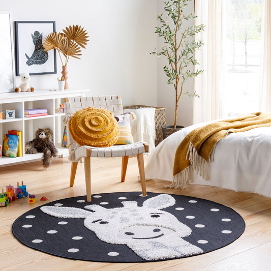 Kayra KYR-2302 4ft Round Machine Woven Indoor/Outdoor Accent Rug