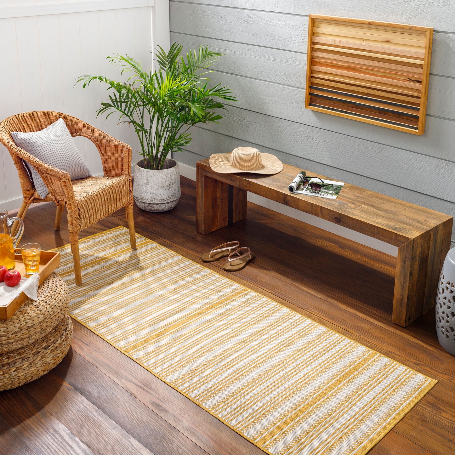 Long Beach LBH-2307 7ft Runner Machine Woven Indoor/Outdoor Runner Rug