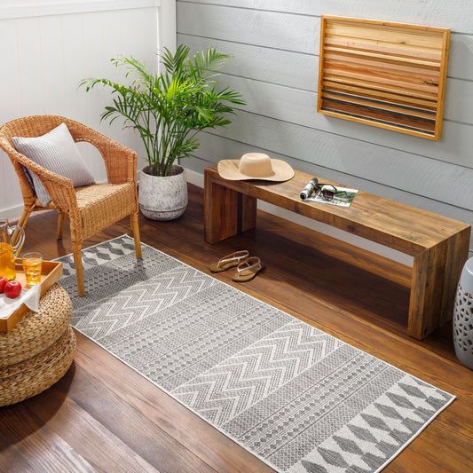 Long Beach LBH-2322 7ft Runner Machine Woven Indoor/Outdoor Runner Rug