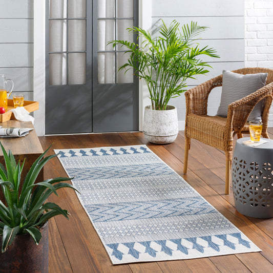 Long Beach LBH-2326 7ft Runner Machine Woven Indoor/Outdoor Runner Rug