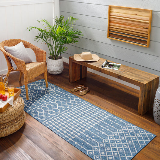 Long Beach LBH-2331 7ft Runner Machine Woven Indoor/Outdoor Runner Rug