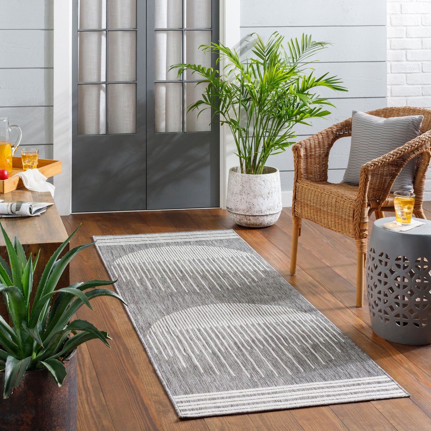 Long Beach LBH-2333 7ft Runner Machine Woven Indoor/Outdoor Runner Rug