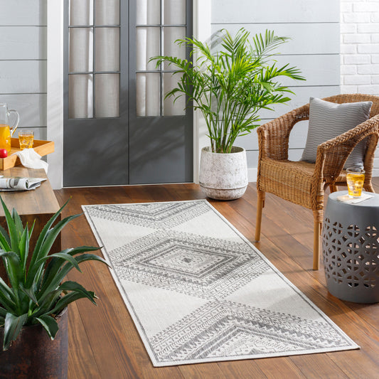 Long Beach LBH-2338 7ft Runner Machine Woven Indoor/Outdoor Runner Rug