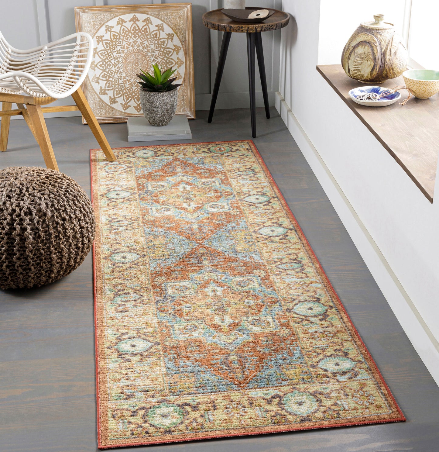 Leicester LEC-2307 7ft Runner Machine Woven Washable Runner Rug