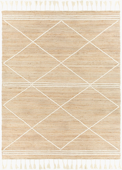 Tan Hand Woven 60% Jute, 40% Wool Global Rectangle Handmade rug, Indoor use only, has fringe, non-washable. runner also available