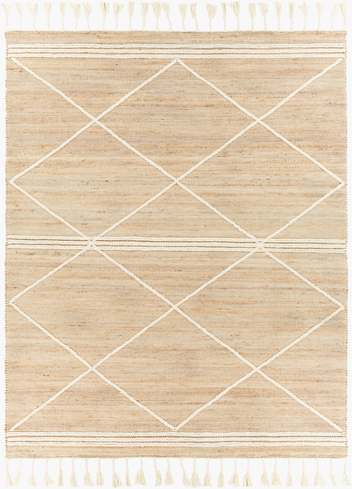 Tan Hand Woven 60% Jute, 40% Wool Global Rectangle Handmade rug, Indoor use only, has fringe, non-washable. runner also available
