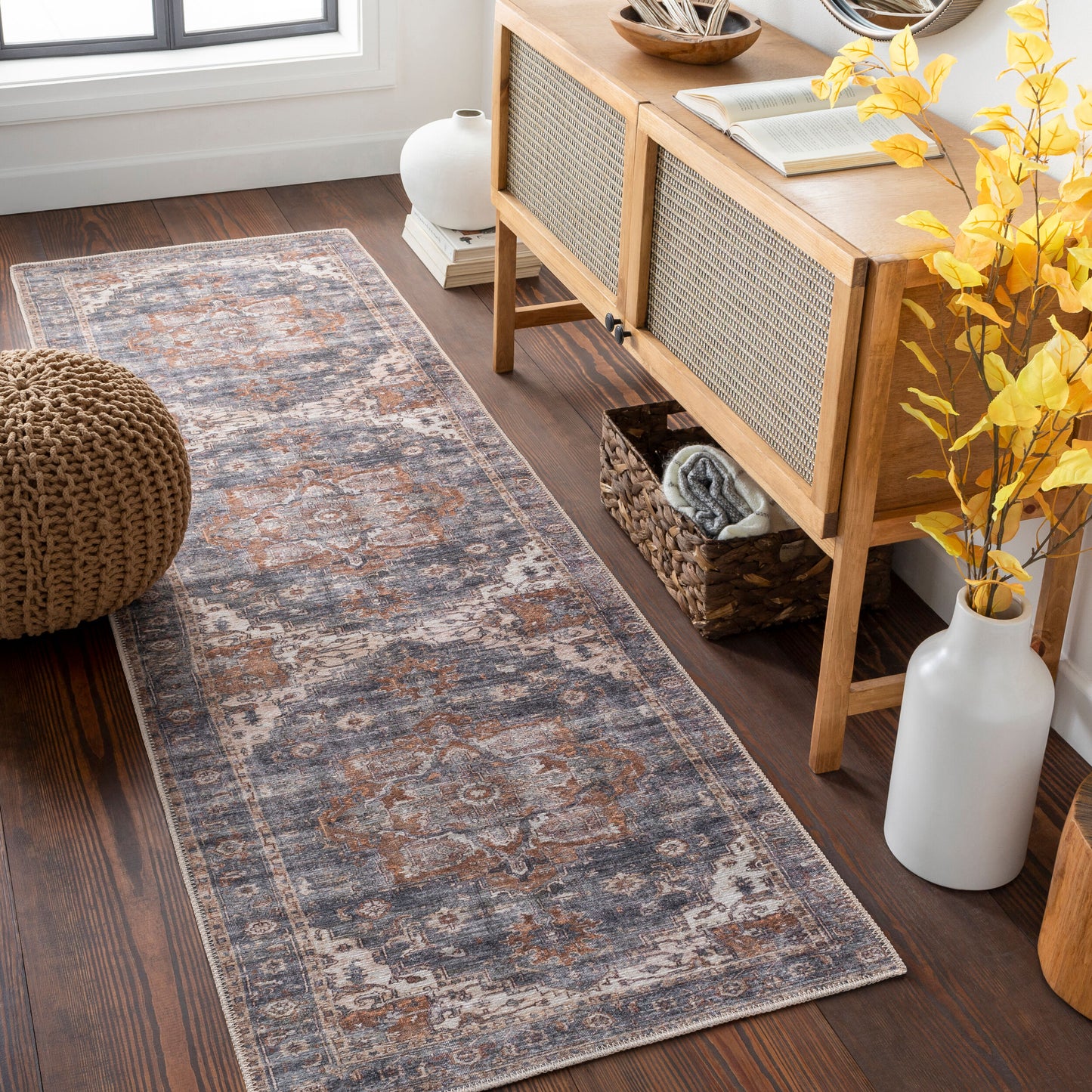 Tahmis THI-2701 8ft Runner Machine Woven Washable Runner Rug